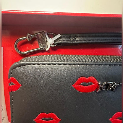 Betsey Johnson Lip Wallet Wristlet Black Red Kiss NWT