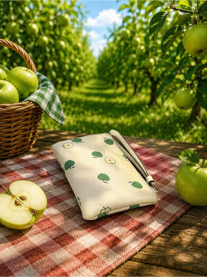 Coach Cream Apple Print Zip Wristlet Wallet