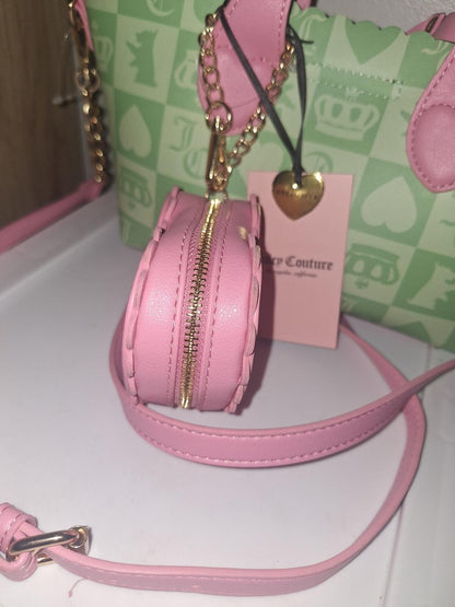 Juicy Couture Sweet Break Time Green Pink Checkerboard Tote Heart Charm