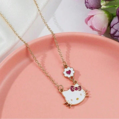 Hello Kitty Gold Tone Necklace with Pink Heart Charm - New with Tags