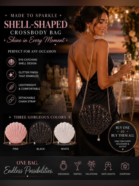 Black Glitter Shell Crossbody Bag Glam Evening Purse Y2K Coquette Party Bag