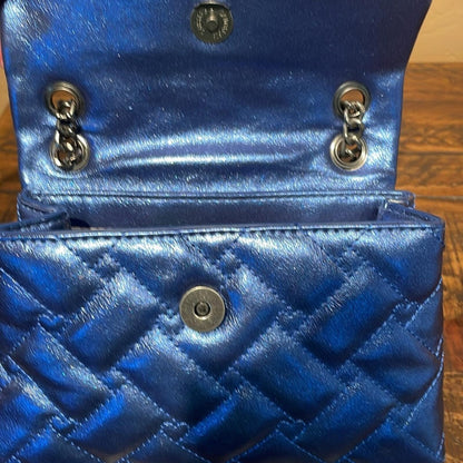Betsey Johnson Blue Quilted Heart Crossbody Bag with Chain Strap