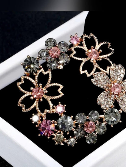 Vintage Pink Rhinestone Floral Brooch Bouquet Pin Wedding Gift