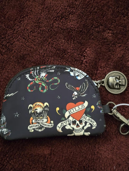 Ed Hardy Love Kills Slowly 3 PcSet, Coin Pouch, Card Holder & Wrist Strap. NWT