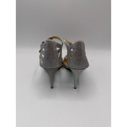 Blue by Betsey Johnson SB-Tee Silver Glitter Strappy Heels Size 9.5