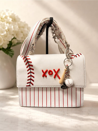 Betsey Johnson Baseball Accent Top Handle Crossbody w/Bag Charm NWT