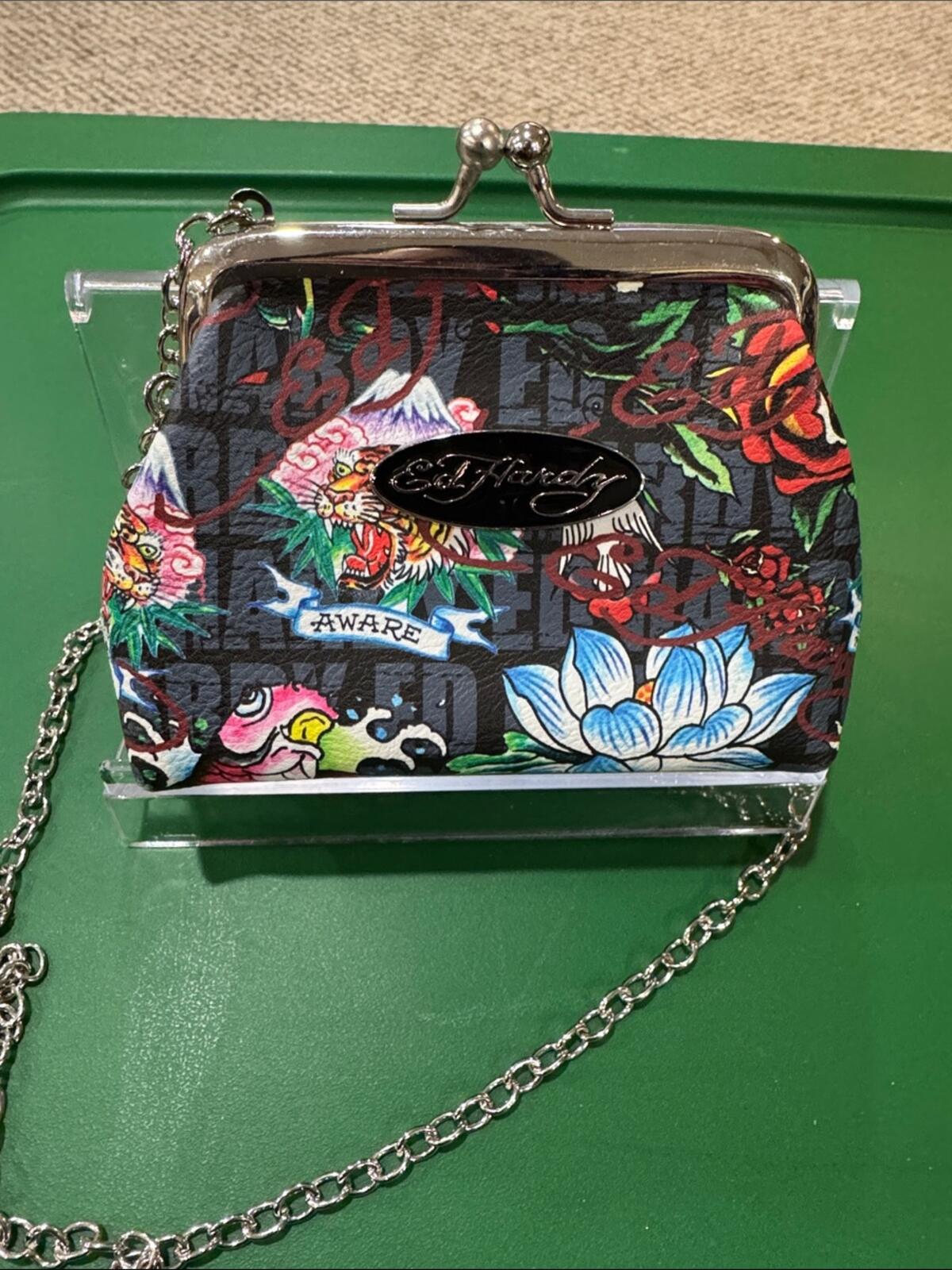 Ed Hardy Women's Mini Crossbody Coin Pouch with Tattoo-Inspired Design