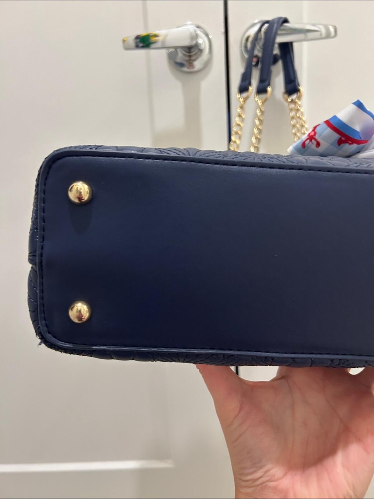 Betsey Johnson Navy Blue Quilted Shell "XOTOTE" Shoulder Bag w Scarf (NWT)