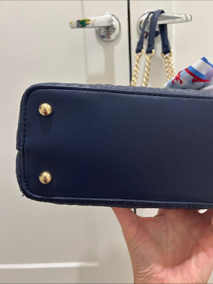 Betsey Johnson Navy Blue Quilted Shell "XOTOTE" Shoulder Bag w Scarf (NWT)