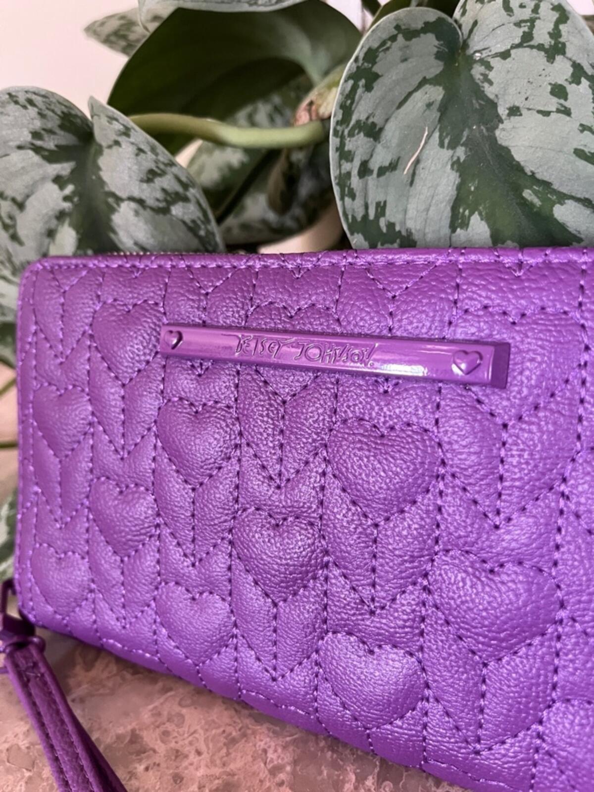 Betsey Johnson Vibrant Purple Quilted Heart Wristlet