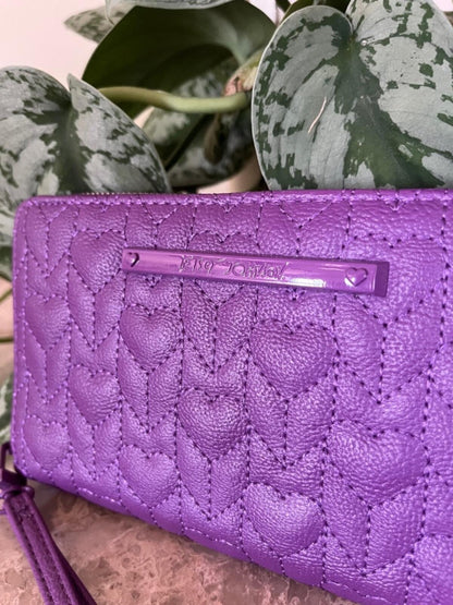 Betsey Johnson Vibrant Purple Quilted Heart Wristlet