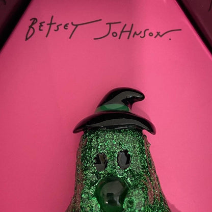 Betsey Johnson Halloween Green Witch Ghost Fringe Brooch Pin Coffin