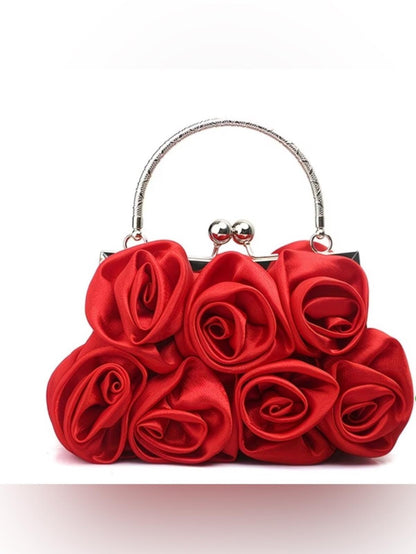 Red Rose Clutch Evening Bag 3D Floral Bridal Prom Statement Purse