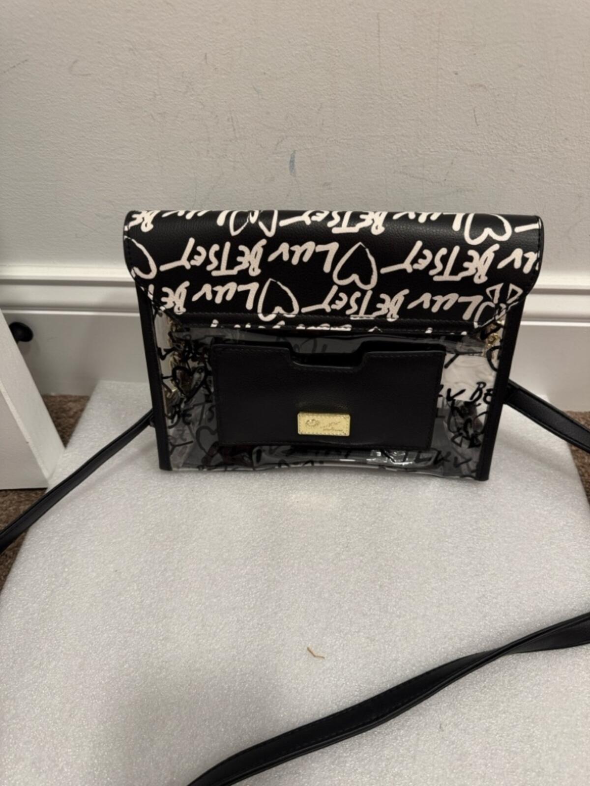 Betsey Johnson Black and White Luv Betsey Heart Crossbody Bag