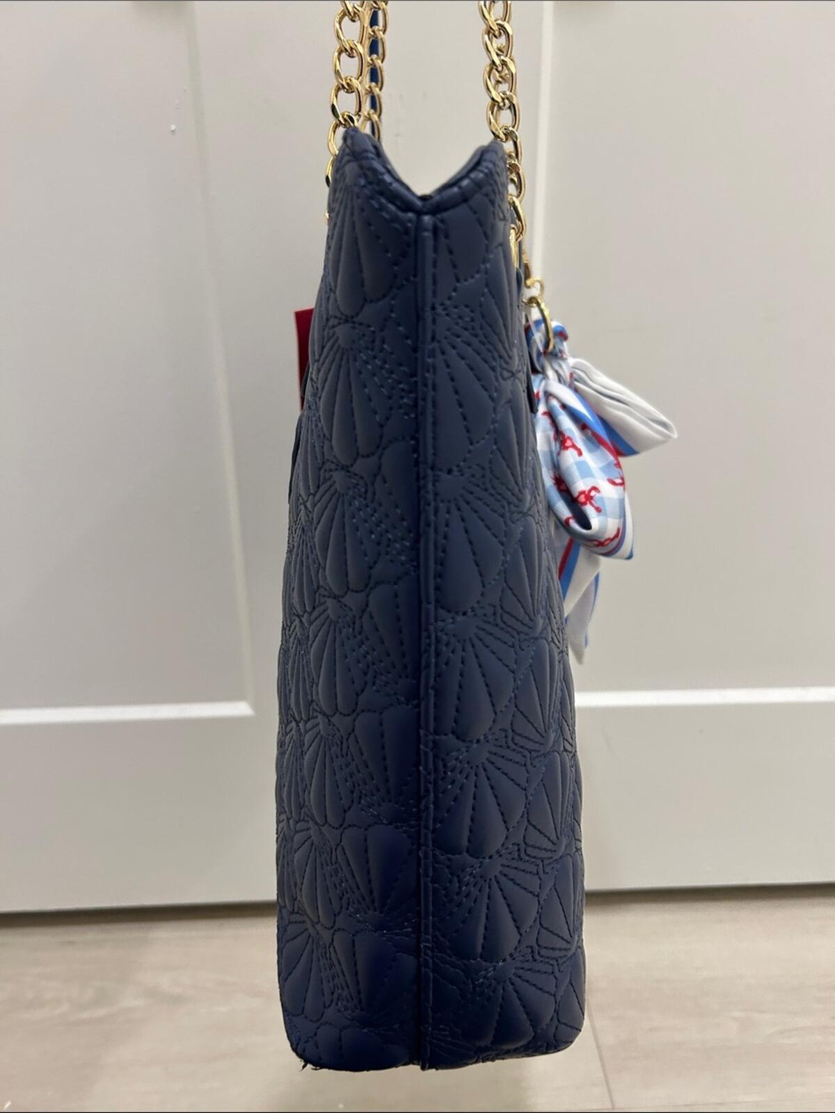 Betsey Johnson Navy Blue Quilted Shell "XOTOTE" Shoulder Bag w Scarf (NWT)
