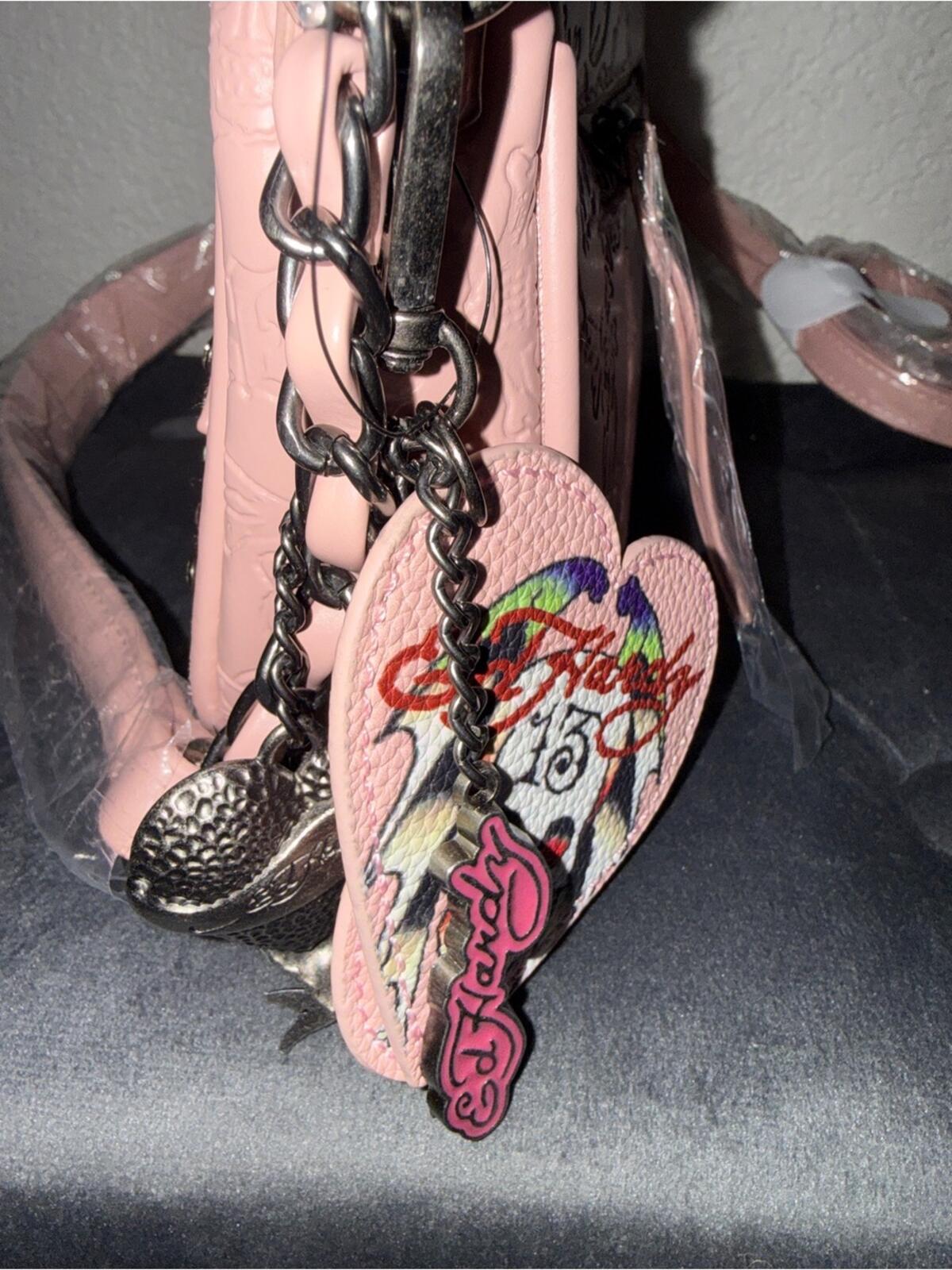 Ed Hardy Pink Embossed Studded Crossbody Bag NWT
