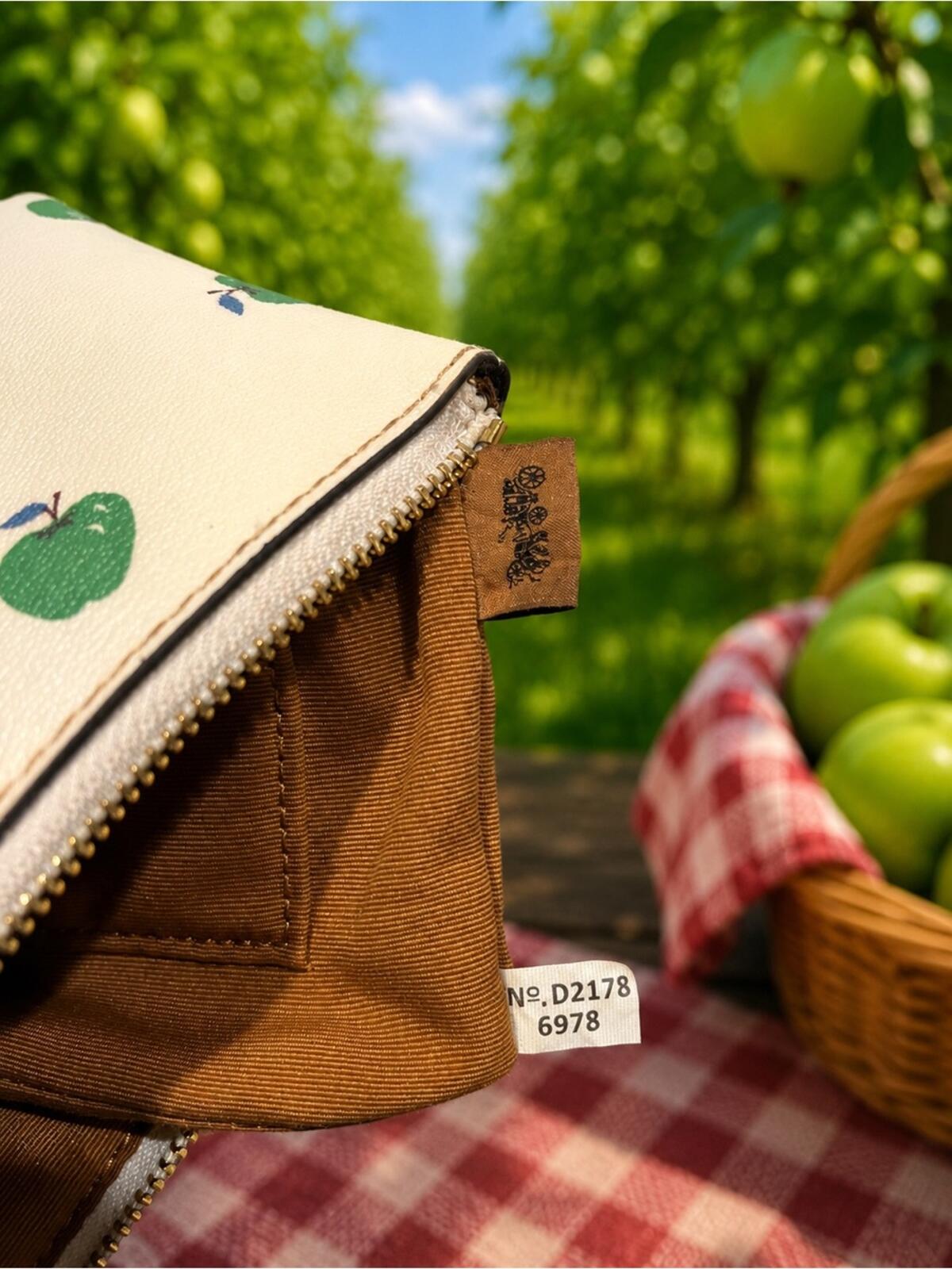 Coach Cream Apple Print Zip Wristlet Wallet