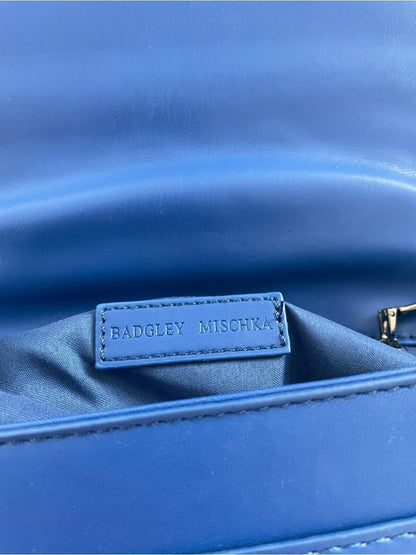Badgley Misha Quilted Blue Leather Shoulder Bag with Chain Strap