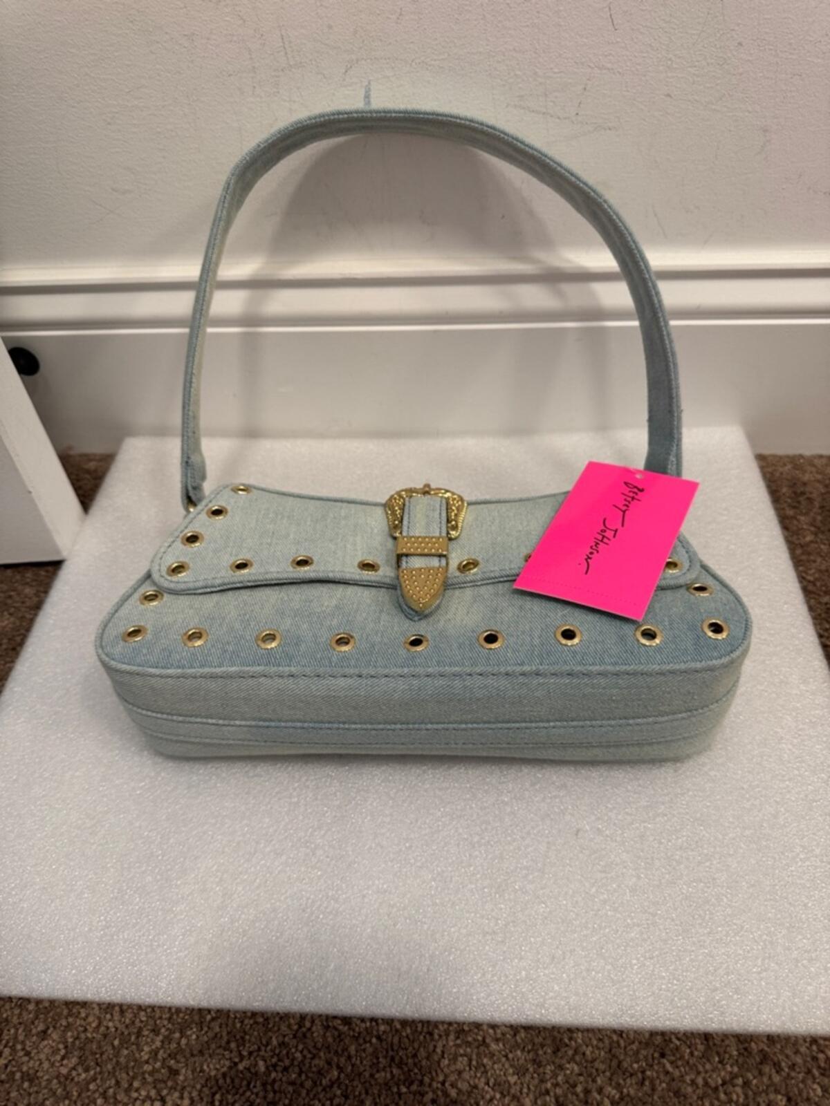 Betsey Johnson Denim Studded Buckle Shoulder Bag Blue NWT