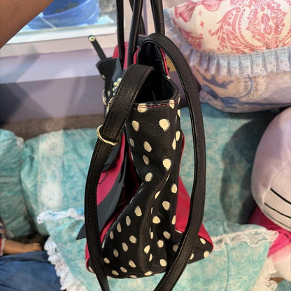 Betsey Johnson Black and Pink Bow Accent Polka Dot Handbag