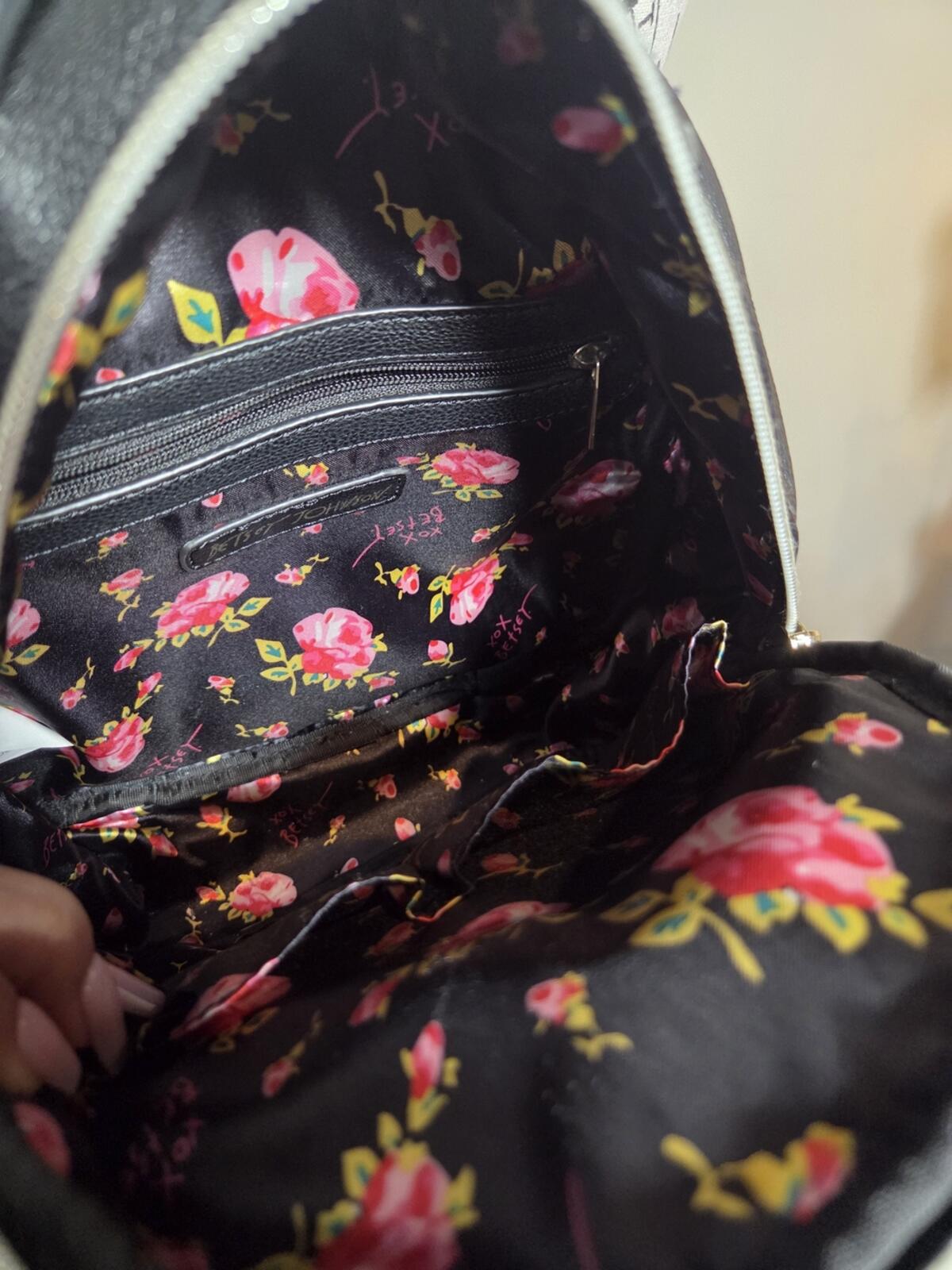 NWOT Betsey Johnson Backpack Luv xoxoxo Black Teal Bow Polka Dots