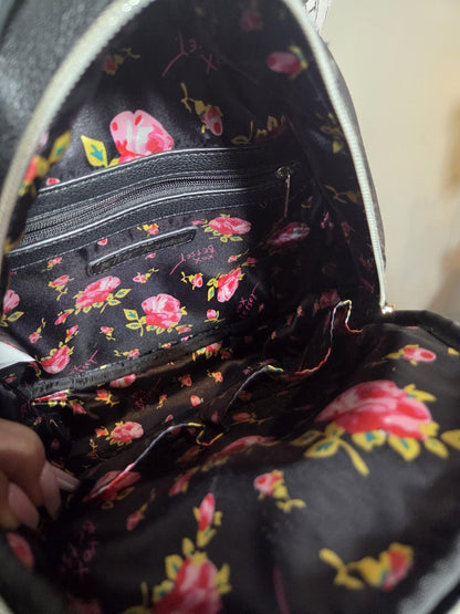 NWOT Betsey Johnson Backpack Luv xoxoxo Black Teal Bow Polka Dots