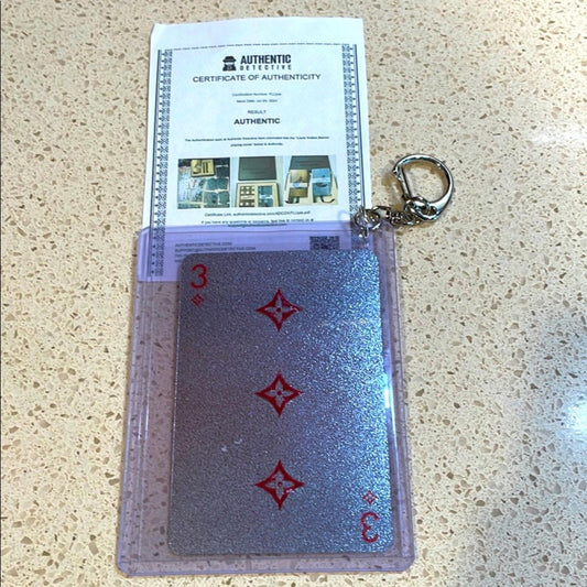 Louis Vuitton Silver Metallic Damier Playing Card Keychain Charm W/ COA