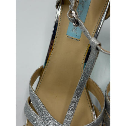 Blue by Betsey Johnson SB-Tee Silver Glitter Strappy Heels Size 9.5
