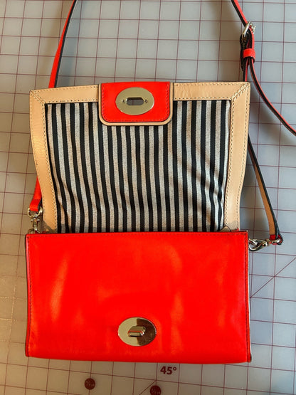 Kate Spade Red Coral Leather Crossbody Bag with Striped Interior