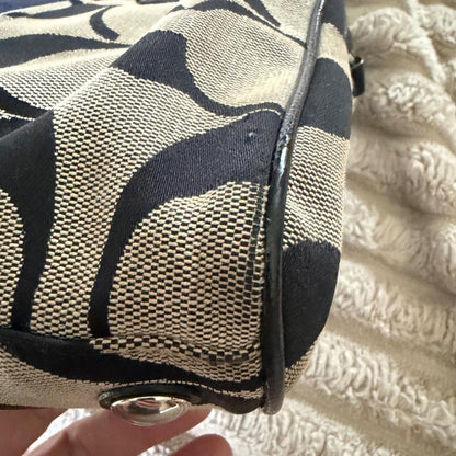 Coach Signature Stripe Satchel Bag Black Khaki Canvas Patent Leather F25526