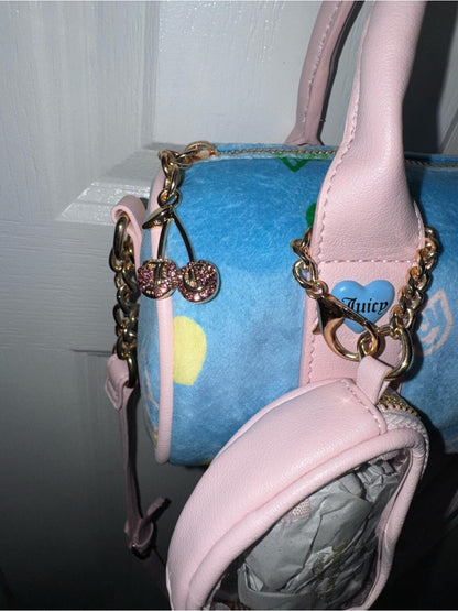 Juicy Couture Blue & Pink Mini Barrel Crossbody Bag with Coin Purse