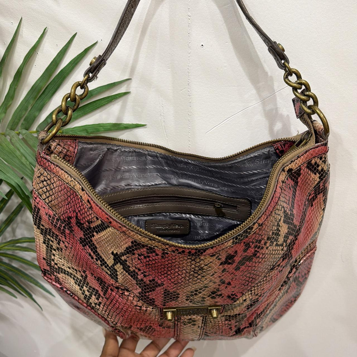 Vintage Y2k Simply Vera Vera Wang Pink Snakeskin Hobo Bag Grunge Sleaze