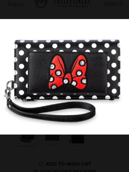 Disney Minnie Mouse Polka Dot Wristlet Wallet Red Bow NWT