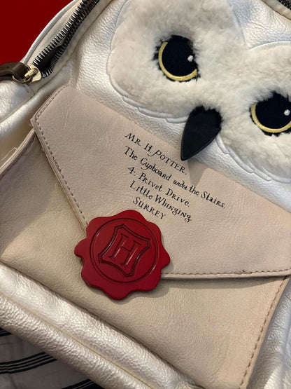 White and Cream Owl Themed Backpack with Envelope Detail