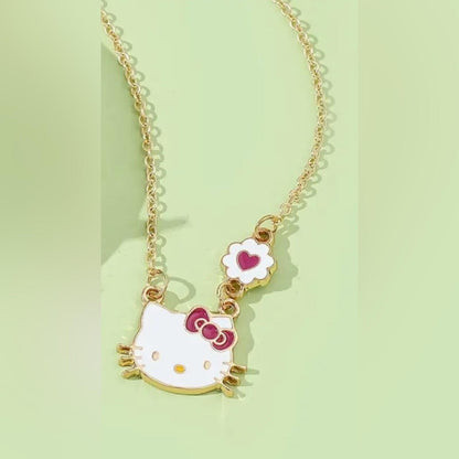 Hello Kitty Gold Tone Necklace with Pink Heart Charm - New with Tags