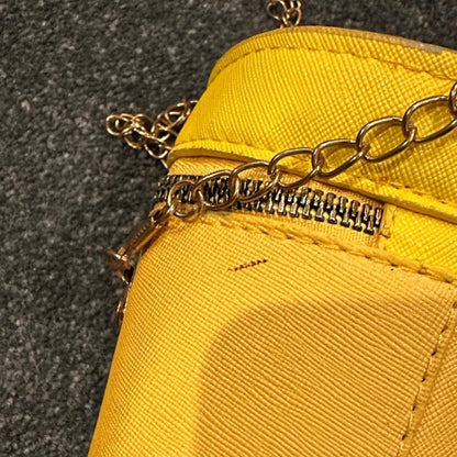 Yellow Popcorn Print Crossbody Bag with Gold Chain - Y2K Style Shoulder Purse