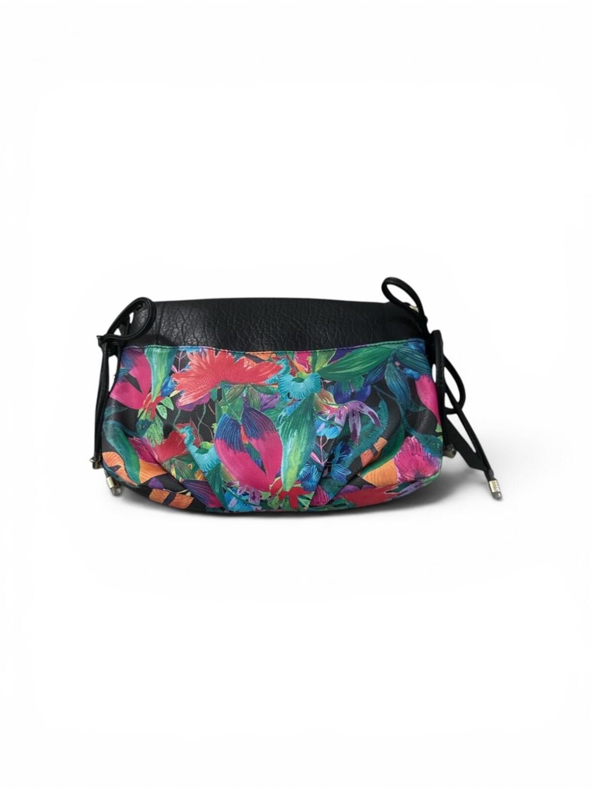 Juicy Couture Women's Floral Print Shoulder Bag with Black Leather Flap