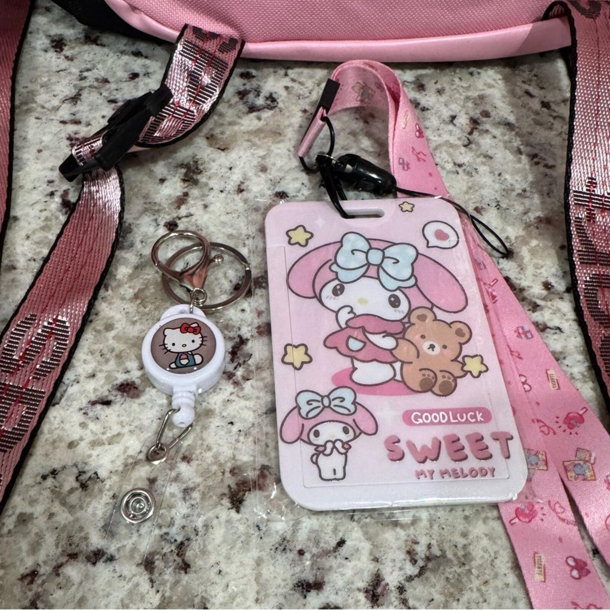 NWOT Hello Kitty Pink and Black Backpack bundle with lanyard