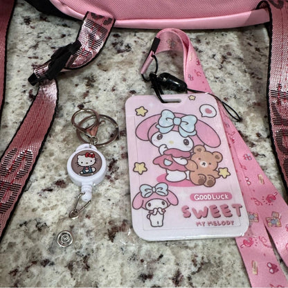 NWOT Hello Kitty Pink and Black Backpack bundle with lanyard