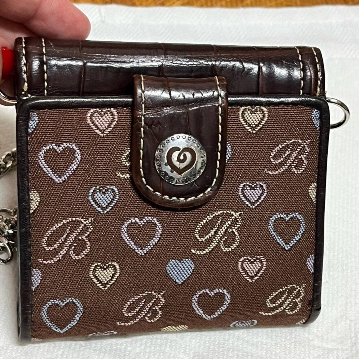 Brighton Brown leather  Heart Pattern small crossbody EUC