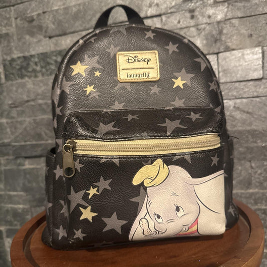 Loungefly Disney Dumbo Mini Backpack Black Gold Faux Leather