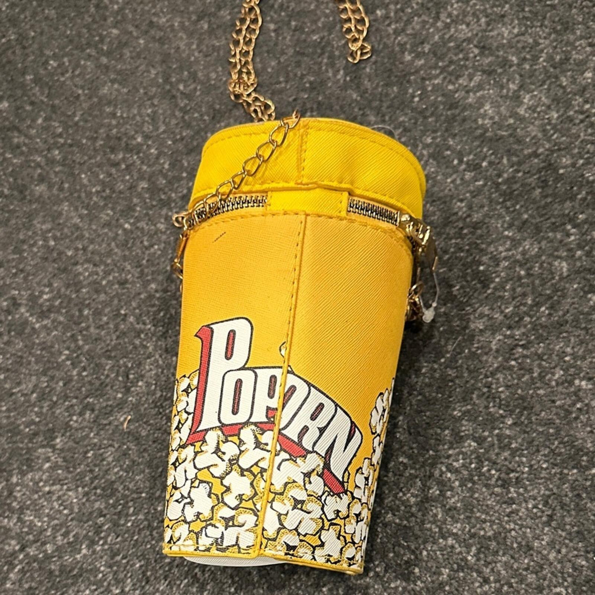 Yellow Popcorn Print Crossbody Bag with Gold Chain - Y2K Style Shoulder Purse
