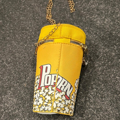Yellow Popcorn Print Crossbody Bag with Gold Chain - Y2K Style Shoulder Purse