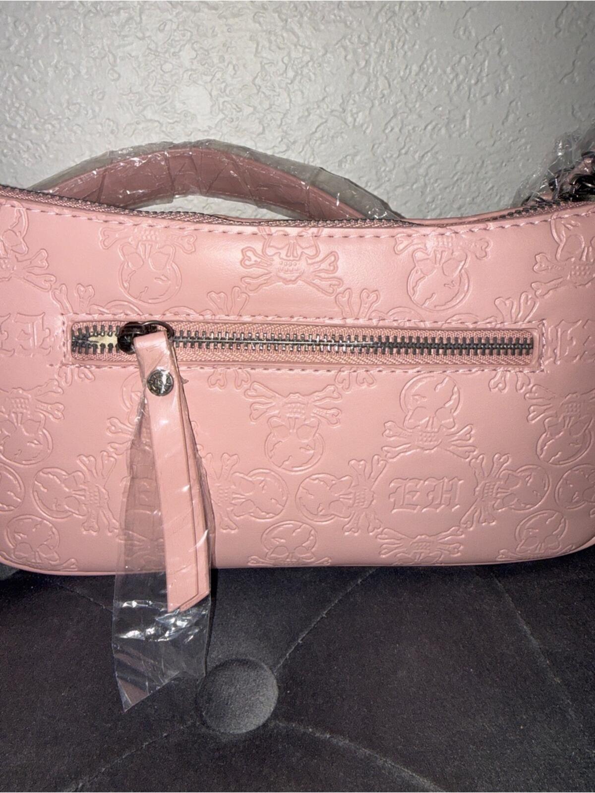 Ed Hardy Pink Embossed Studded Crossbody Bag NWT