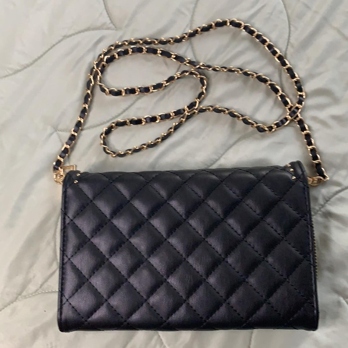 BMH Quilted Black Handbag with Gold Chain Strap NWT