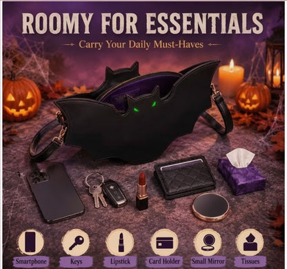 Halloween Bat Shoulder Crossbody Bag in Black Faux Leather