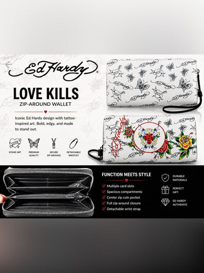 Ed Hardy Tattoo Floral Kiss Lock Mini Crossbody Clutch