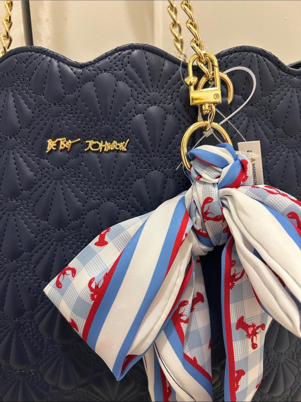 Betsey Johnson Navy Blue Quilted Shell "XOTOTE" Shoulder Bag w Scarf (NWT)