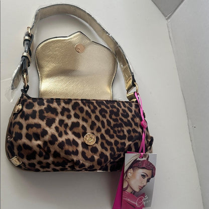 Paris Hilton New With Tags Leopard Print Gold Heart Baguette Shoulder Bag