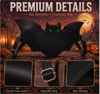 Halloween Bat Shoulder Crossbody Bag in Black Faux Leather